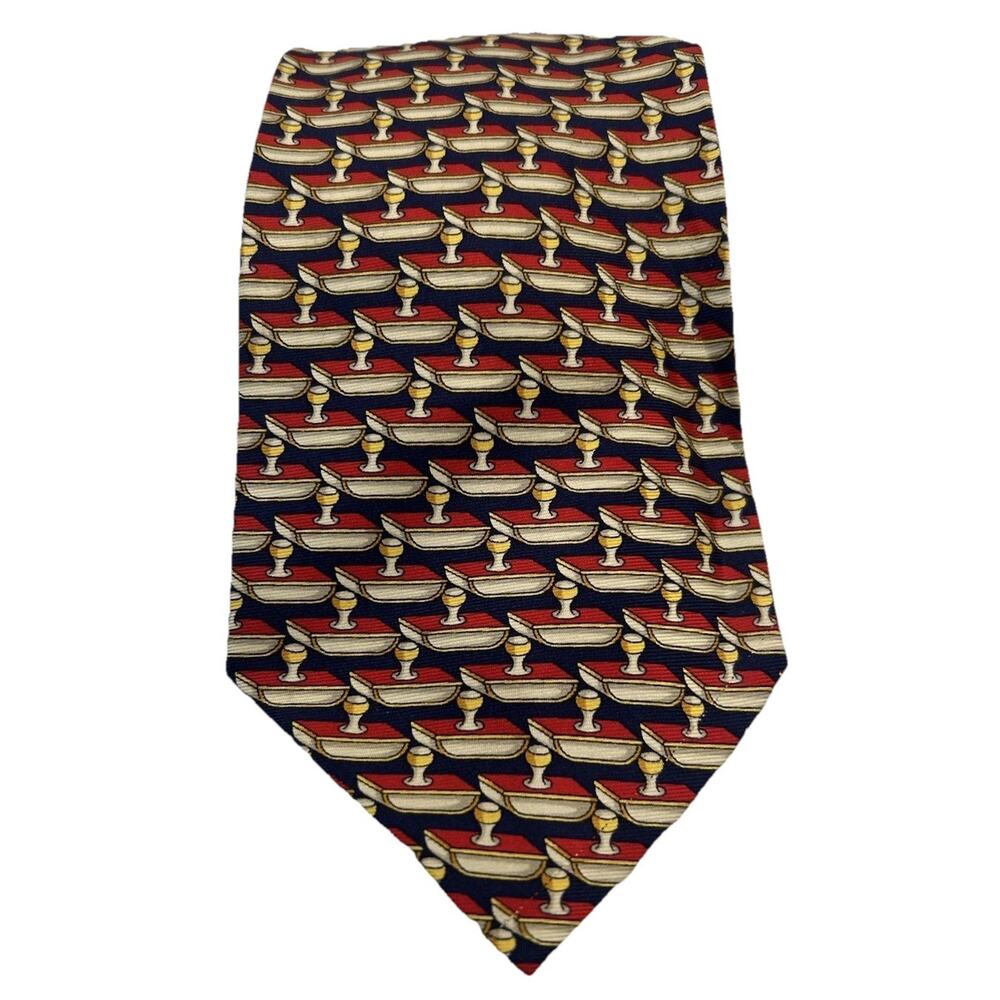 Harrods of London Knightsbridge Men’s Silk Tie 3.75” Red Novelty Made in England